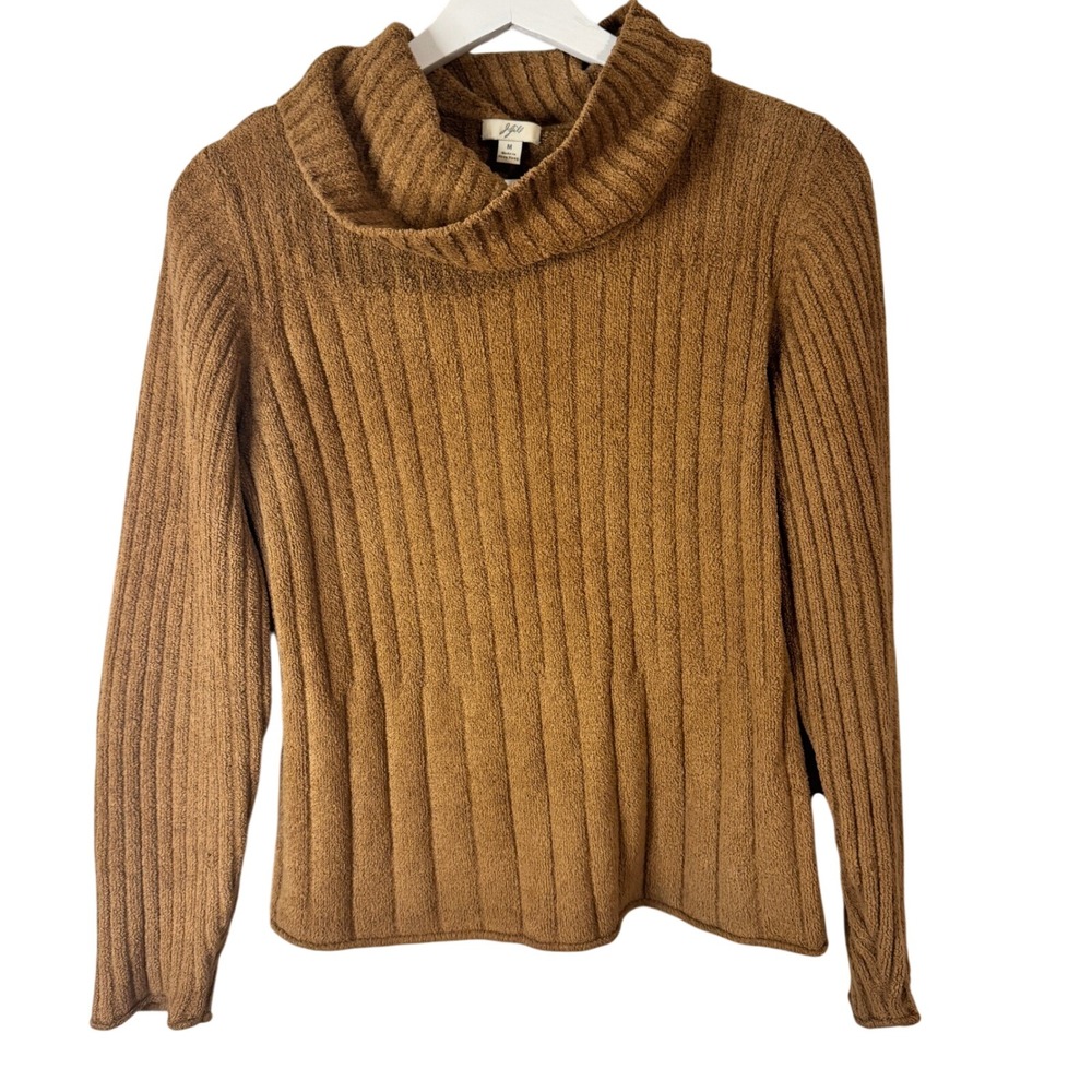 J. Jill Sweater Cowl Neck Ribbed Chenille Size M Brown Women Pullover Cozy‎